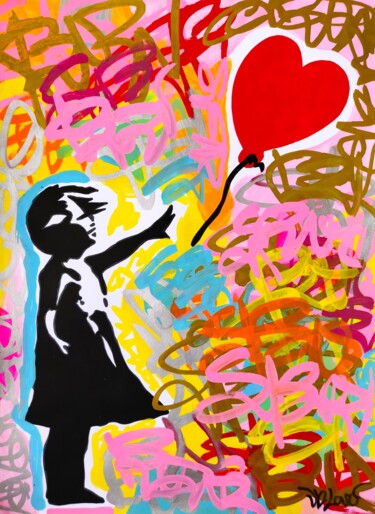 Love street ( Tribute to Banksy ) by Dr. Love Peinture intitulée "Love street ( Tribu…" par Dr. Love, Œuvre d'art originale, Acrylique