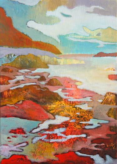 Painting titled "marée basse" by Claire Biette, Original Artwork, Acrylic Mounted on Wood Stretcher frame