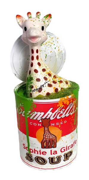 Sophie the Giraffe Soupe Campbell Pop Art Urban Unique Скульптура под названием "Sophie the Giraffe…" - Pvettese, Подлинное произведение искусства, Рисунок распылителем краски