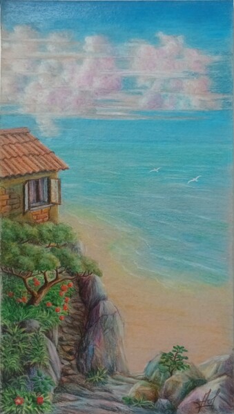 Villa by the sea Σχέδιο με τίτλο "Villa by the sea" από Larisa Leontjeva, Αυθεντικά έργα τέχνης, Μολύβι