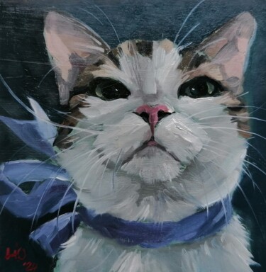 Schilderij getiteld "Portrait of a cat w…" door Ulia Nikitina, Origineel Kunstwerk, Olie
