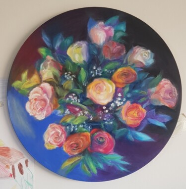 Pittura intitolato "Roses From Above" da Natalia Sharoni, Opera d'arte originale, Pastello Montato su Telaio per barella in…