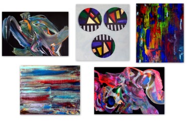 Painting titled "Collage wall art 7" by Cb., Original Artwork, Acrylic Mounted on Wood Stretcher frame