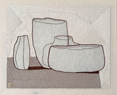 Textile Art titled "Vase Composition XV…" by Milena Paladino, Original Artwork, Embroidery