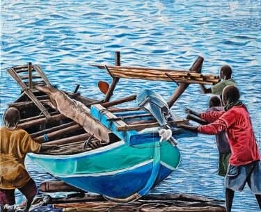 绘画 标题为“Fishermen” 由Alina Khoznan, 原创艺术品, 丙烯 安装在木质担架架上