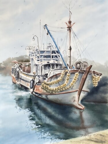 Portrait of a fisherman’s shuna, watercolor painting