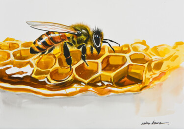 Pintura intitulada "bees7" por Kang Zhou, Obras de arte originais, Aquarela