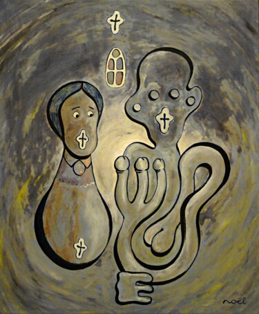 Pittura intitolato "American Gothic" da Noël Van Hoof, Opera d'arte originale, Olio
