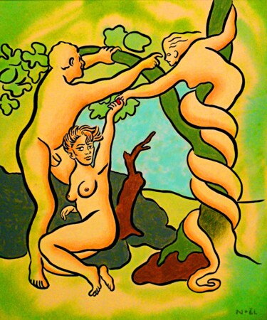 Schilderij getiteld "Dear Michaelangelo" door Noël Van Hoof, Origineel Kunstwerk, Aquarel