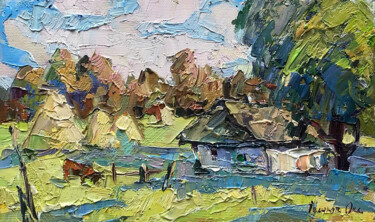 Painting titled "Morning" by Oksana Ivanyuk, Original Artwork, Oil Mounted on Wood Stretcher frame