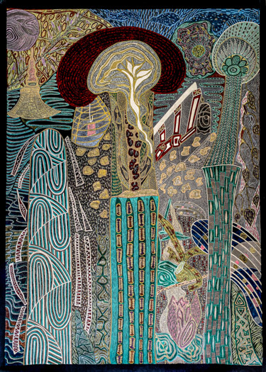 「Bamboo Tree _Macau」というタイトルの描画 Sophie Ongによって, オリジナルのアートワーク, ボールペン