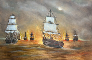绘画 标题为“Inferno at Sea – Th…” 由Mery'Art, 原创艺术品, 油