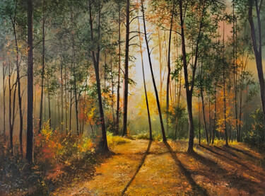 Sunlit Forest Serenity Картина под названием "Sunlit Forest Seren…" - Sergey Miqayelya, Подлинное произведение искусства, Масло Установлен на Дерев…