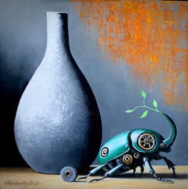 Painting titled "Green Harmony in Bi…" by Mihai Ionescu, Original Artwork, Oil Mounted on Wood Stretcher frame