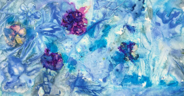 Watercolor original blu floral art, fresh flowers artwork Malarstwo zatytułowany „Watercolor original…” autorstwa Janet Signorini, Oryginalna praca, Akwarela