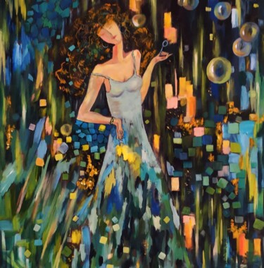 "The Magic of Bubbles" — woman, fantasy art, colorful 绘画 标题为“"The Magic of Bubbl…” 由Natalia Malicka (ARTPOSITIVE / ARTPOZYTYW), 原创艺术品, 油
