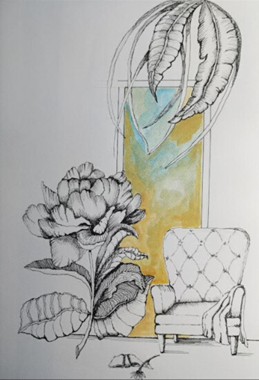 Disegno intitolato "“Fioritura interior…" da Ludo, Opera d'arte originale, Inchiostro