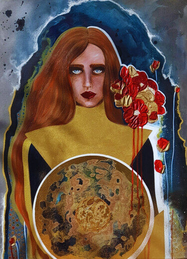 Schilderij getiteld "A Guerreira" door Alexandra Torres, Origineel Kunstwerk, Acryl Gemonteerd op Frame voor houten brancard