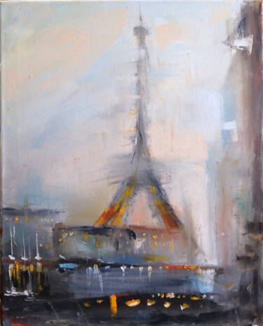 Eiffel Tower Painting – Paris in Dusk French Cityscape 제목이 "Eiffel Tower Painti…"인 미술작품 Dr. Barmely로, 원작, 기름
