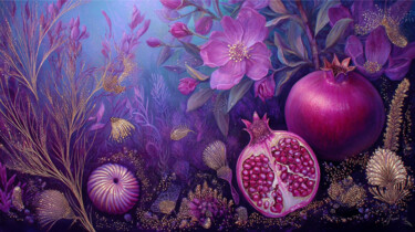 Luminescent Reverie: The Pomegranate’s Tale Digital Arts titled "Luminescent Reverie…" by Asnat Unnger, Original Artwork, Digital Painting
