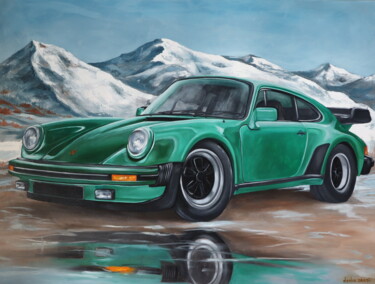 Porsche green Картина под названием "Porsche green" - Дарья Сибилева, Подлинное произведение искусства, Масло Установлен на Деревянная пан…