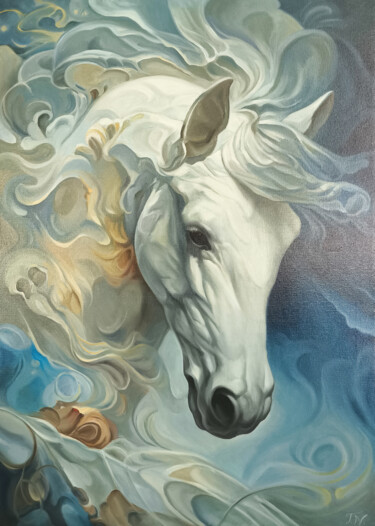 Ethereal White Horse "Ethereal White Horse" başlıklı Tablo Sergey Miqayelya tarafından, Orijinal sanat, Petrol Ahşap Sedye çerçevesi üzerine mont…