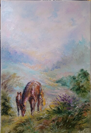 Schilderij getiteld "Painting "Horse wit…" door Sergiy Tsymbalov, Origineel Kunstwerk, Olie