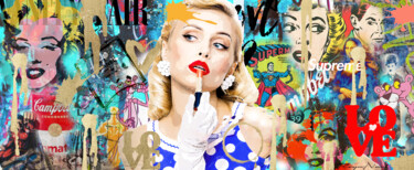 Arte digitale intitolato "gold pop" da Nicolas Reynard, Opera d'arte originale, Collage digitale Montato su Metallo