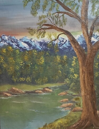 "Fonte des neiges" başlıklı Tablo Jamal Foughal tarafından, Orijinal sanat, Petrol Ahşap Sedye çerçevesi üzerine monte edilm…