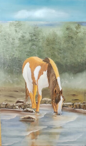 Pittura intitolato "Cheval sauvage" da Jamal Foughal, Opera d'arte originale, Olio