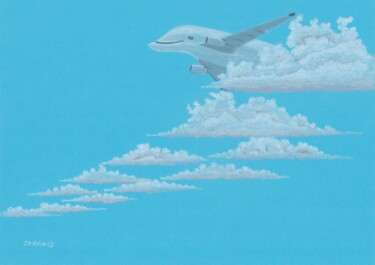 Desenho intitulada "Avion BELUGA sortan…" por Catherine Janniaud, Obras de arte originais, Lápis Montado em Cartão