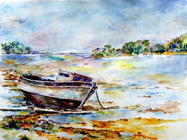 Картина под названием "-A marée basse   -" - Jean Jourdan, Подлинное произведение искусства, Акварель
