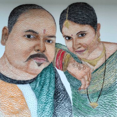 Threaded Bond: A Couple’s Portrait in String "Threaded Bond: A Co…" başlıklı Tekstil Sanatı Mr.Thermocraft tarafından, Orijinal sanat, İplik Sanatı