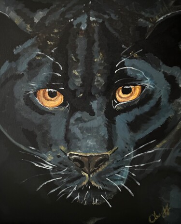 Painting titled "Panther" by Ninel Ponoma, Original Artwork, Acrylic Mounted on Cardboard