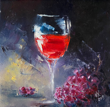 Glass of wine 绘画 标题为“Glass of wine” 由Volodymyr Nezdiimynoha, 原创艺术品, 油 安装在木质担架架上