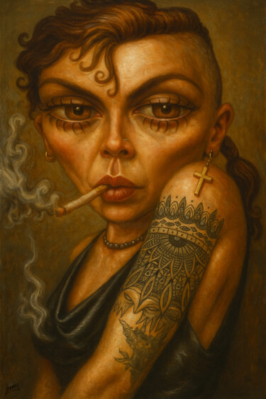 Schilderij getiteld "Nico Tina" door Spencer Derry, Origineel Kunstwerk, AI gegenereerde afbeelding