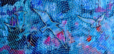 Blue Birds #06 Картина под названием "Blue Birds #06" - Marina Krylova, Подлинное произведение искусства, Акрил Установлен на Деревянная ра…