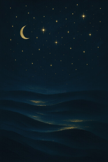 数字艺术 标题为“Moonlit Sea and Sta…” 由Liv Solara, 原创艺术品, 数字油画