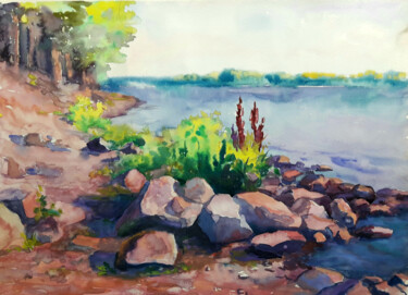 Pittura intitolato "Bank of the Dnieper" da Boris Serdyuk, Opera d'arte originale, Acquarello Montato su Cartone