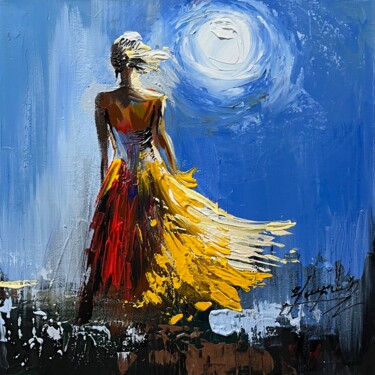 Moonlit Solitude Schilderij getiteld "Moonlit Solitude" door Vahe Bagumyan, Origineel Kunstwerk, Olie Gemonteerd op Frame voor houten brancard