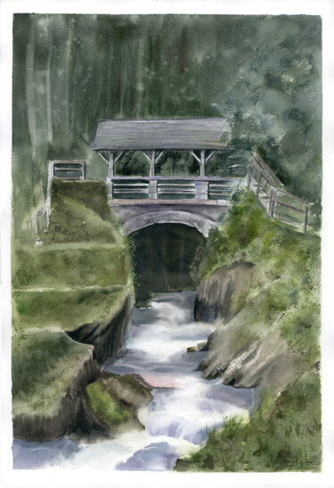 Pittura intitolato "Gorge Bridge" da Paintispassion, Opera d'arte originale, Acquarello