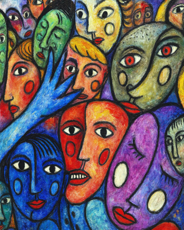 数字艺术 标题为“Foule de gens color…” 由Pacôme Coquet, 原创艺术品, AI生成的图像 安装在铝上