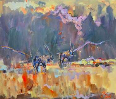 Oryx dans le désert abstrait - Are You Coming ? Pittura intitolato "Oryx dans le désert…" da Morgane De Back, Opera d'arte originale, Acrilico