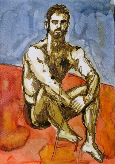 Schilderij getiteld "series of men" door Adrian Grove, Origineel Kunstwerk, Inkt