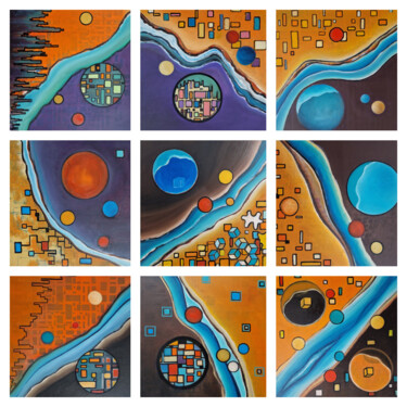 Schilderij getiteld "Les 9 chemins de vie" door Ralph.S, Origineel Kunstwerk, Olie Gemonteerd op Frame voor houten brancard