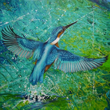 绘画 标题为“Eisvogel – Zeitlose…” 由Anja Semling, 原创艺术品, 丙烯 安装在木质担架架上