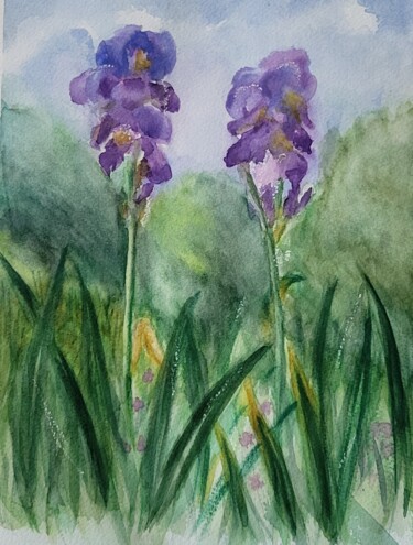 Pittura intitolato "L'Iris" da Tatiana Matioszek, Opera d'arte originale, Acquarello