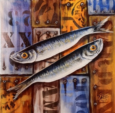 Картина под названием "Sardine 1" - Carlos Rojas, Подлинное произведение искусства, Акрил Установлен на Деревянная рама для…