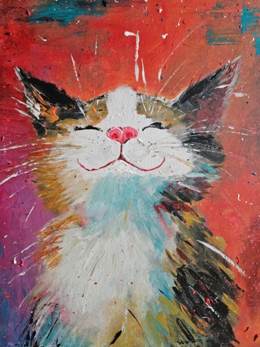 제목이 "Cat"인 미술작품 Tatiana Potselueva로, 원작, 아크릴
