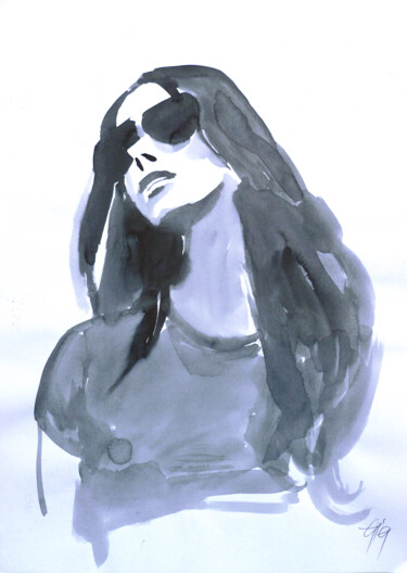 Portrait mit Sonnenbrille. Disegno intitolato "Portrait mit Sonnen…" da Götz Wiedenroth, Opera d'arte originale, Acquarello